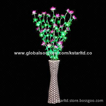 125cm high LED flower light with pink and green LED, indoor use, 24V